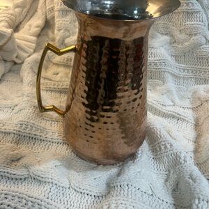 Copper Hammered Pitcher with Gold Handle